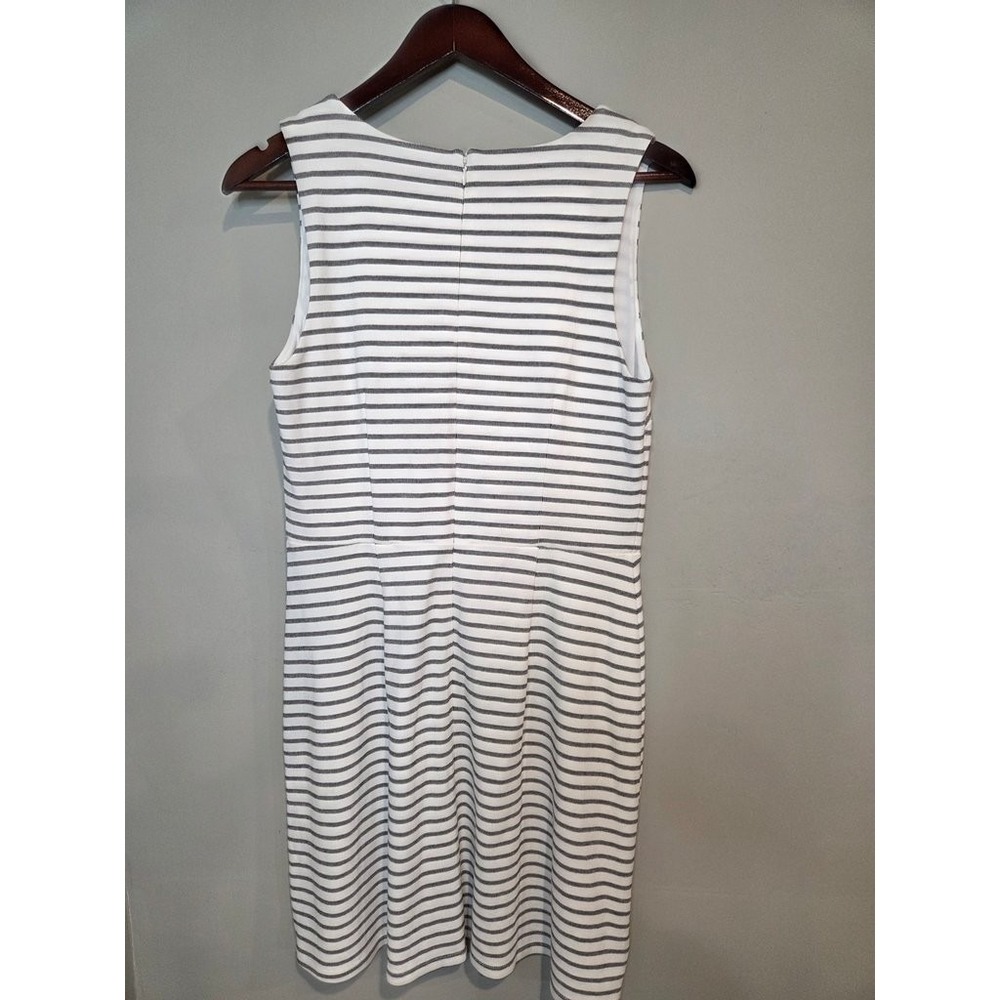 LOFT‎ Striped Sheath Dress W 8 White Black Sleeveless V-Neck Button Front Knit - Picture 4 of 4